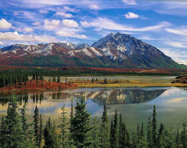 Mountain landscape and reflection-fall foliage-Denali Highway near Anchorage